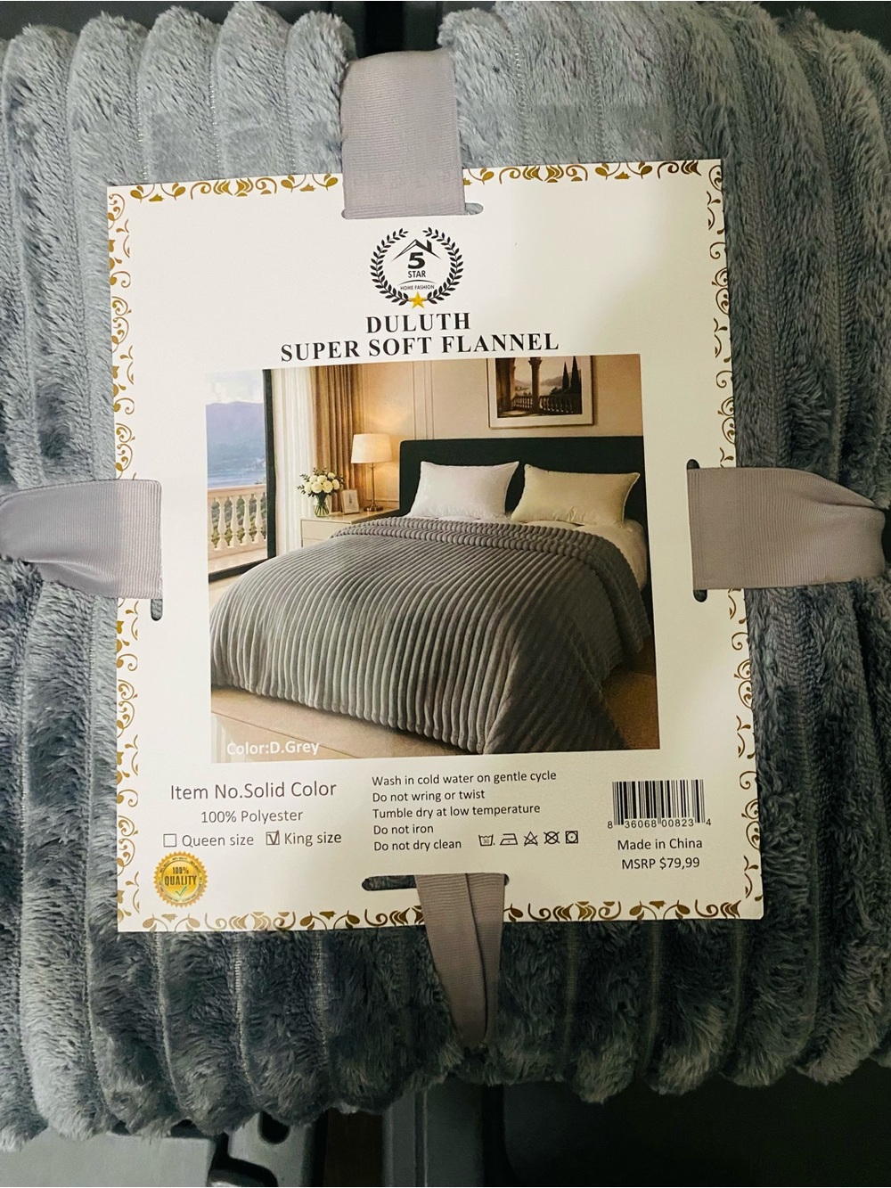 Super Soft Flannel Dark Gray Plush Blanket - King